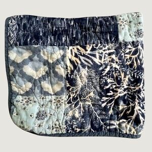 Coastal Living Patchwork Quilted Standard Size Pillow Sham Blue Cream Cottage